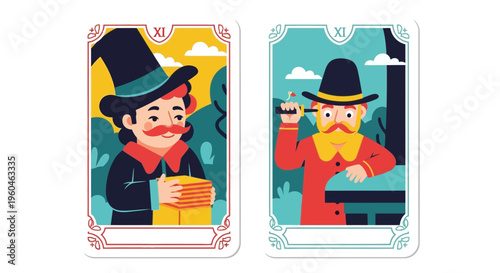 Vintage Tarot Cards Illustration: Two Men in Historical Costumes