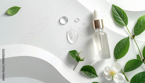 Anti-acne serum with pipette, flat protected view, white background without seams.