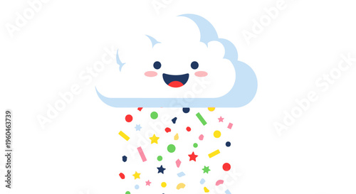 Happy Cloud Raining Confetti - Cute Weather Illustration