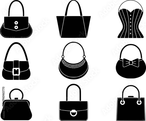 Collection of black handbag with diverse styles and embellishments purse fashion