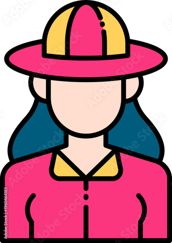 Flat design avatar icon of a woman wearing a stylish hat. This vibrant graphic illustration is perfect for user profiles, web interfaces, and diverse digital representation
