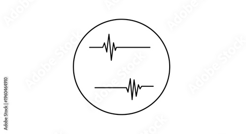 Minimalist graphic showing two distinct audio wave or vital sign patterns within a circular frame
