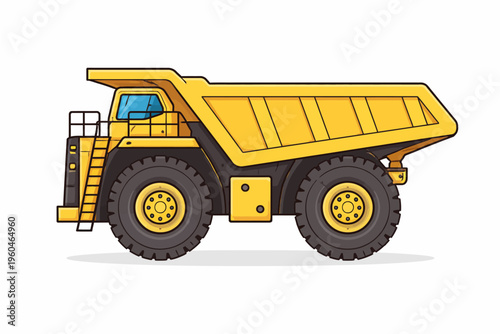 Heavy Duty Yellow Mining Dump Truck Vector Illustration Isolated on White Background