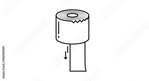 Minimalist outline drawing depicting an unrolling cylindrical item, such as tape or film, with