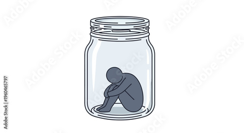 Trapped Figure Inside Glass Jar, Isolation Concept