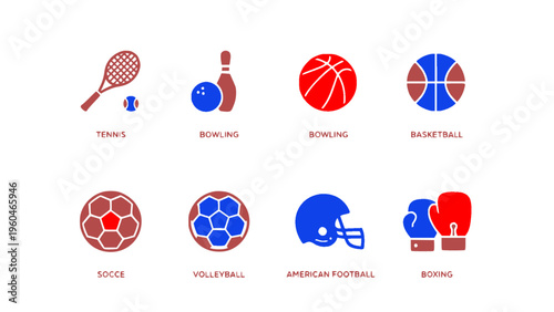 Set of popular sports ball icons in simple dual-color style