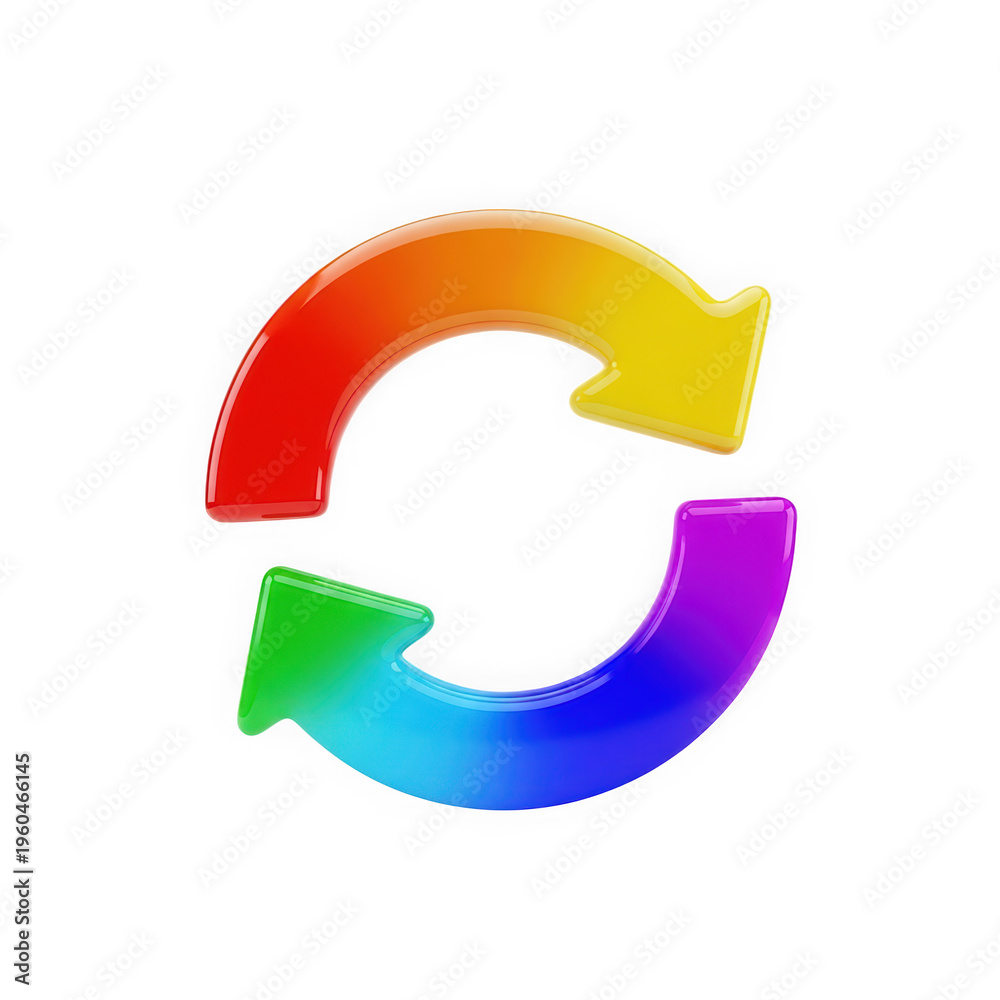 Fototapeta premium Colorful circular arrows forming a continuous loop design isolated on transparent background