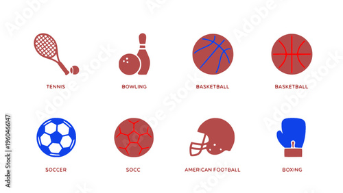 Vector icons of various sports items and accessories.
