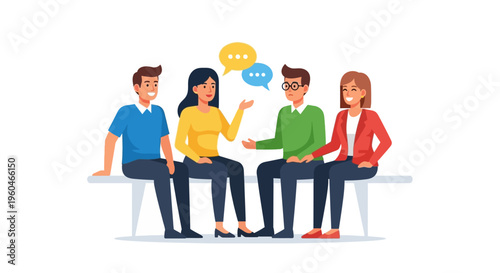 Diverse group of people talking and collaborating, communication concept illustration