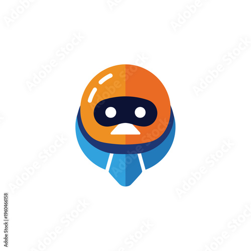 Cute cartoon robot character with orange head and blue body, friendly and approachable, perfect for technology and AI themes
