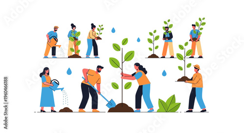 People planting trees, community gardening, environmental protection, nature conservation