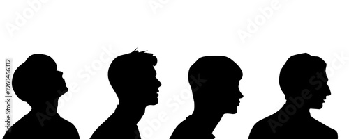 Male head profile silhouette set. Man face side view collection. Various people head silhouettes for social media avatar and design