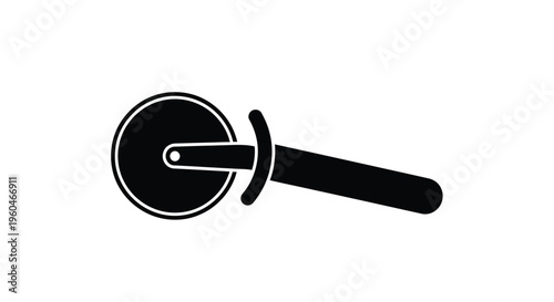Simple black silhouette of a pizza cutter lying horizontally