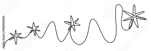 A flowing single line drawing showcasing a series of dynamic sixpointed star shapes forming an abstract journey or decorative accent for modern graphic applications