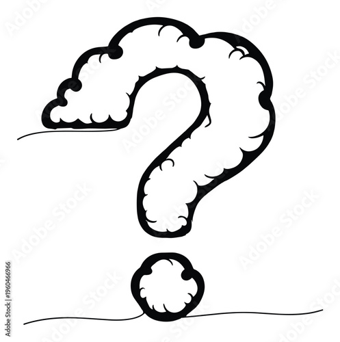 Dynamic question mark with a puffy texture and a solid black line conveys curiosity and contemplation, ideal for academic texts or philosophical discussions.