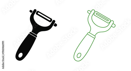 Vegetable peeler icons in black and green side by side
