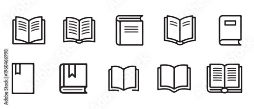 Set of Open and Closed Book Line Art Icons for Education, Reading, and Digital Learning.