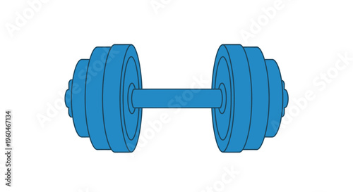 A simple cartoon illustration of a blue dumbbell for fitness