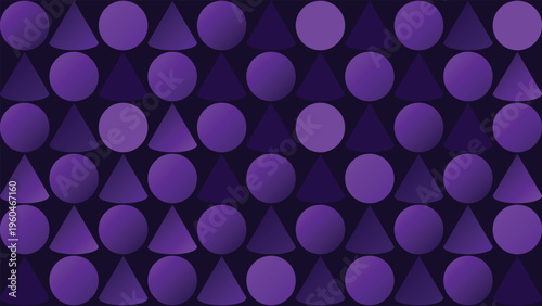 Pattern of alternating purple circles and triangular pyramids is a vibrant and eyecatching design suitable for fabric printing or geometricthemed projects.