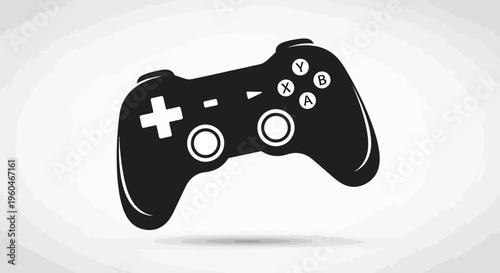 Black Video Game Controller Icon on White Background - Gaming Concept
