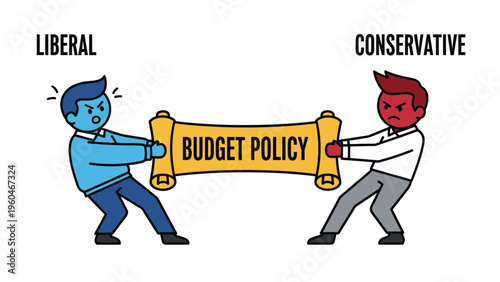 Budget Policy Debate: Liberal and Conservative Political Disagreement Illustration