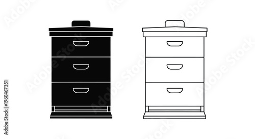 Black and white illustration of two identical three drawer chests