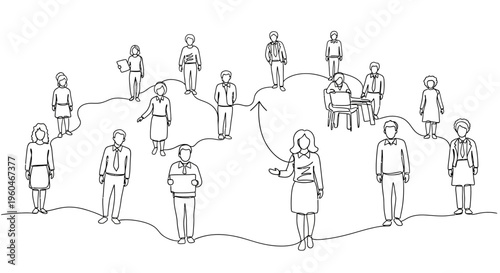 Connected people network diagram, business communication, teamwork, social connection, strategy