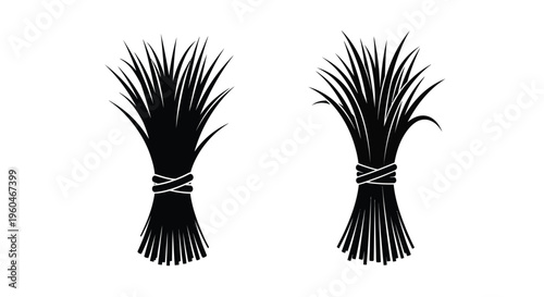 Two bundles of wheat or grass tied with string in black silhouette