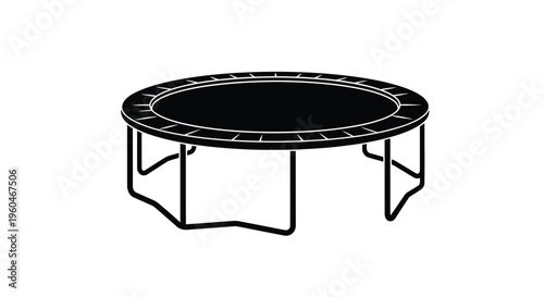 Simple black and white illustration of a round trampoline on legs