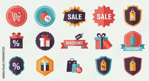 Collection of Sale and Discount Icons: Shopping, Gifts, Percentages, and Offers