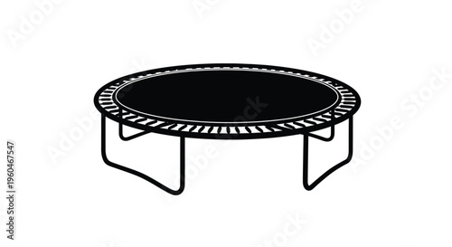 Simple black and white illustration of a round outdoor trampoline