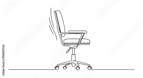 Minimalist continuous line art illustrating a modern ergonomic office chair with a dynamic