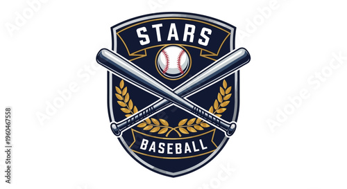 Baseball Stars Team Emblem with Crossed Bats and Ball
