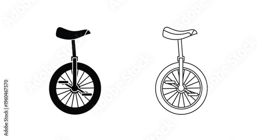 Black and white illustration of two unicycle designs side by side