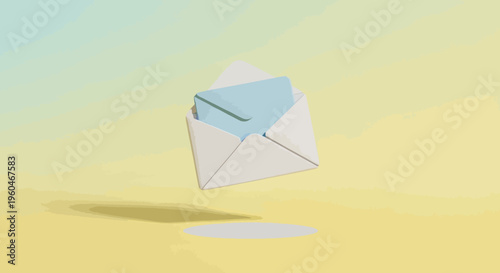 Floating Open Envelope with Blue Letter, Message Delivery, Communication Concept