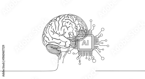 AI Brain Chip: Artificial Intelligence Concept, Digital Brain, Neural Network, Technology