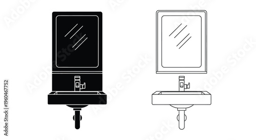 Black and white line art illustration of two modern bathroom sinks