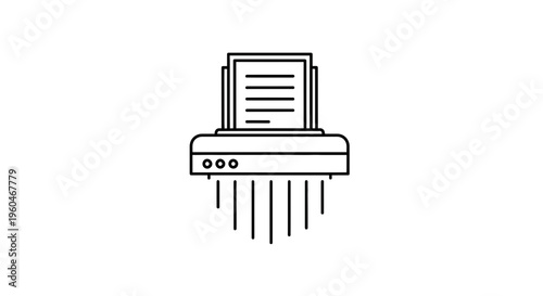 Clean line art icon of a document shredder processing confidential papers for secure disposal