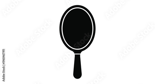 Simple black and white illustration of a handheld oval mirror