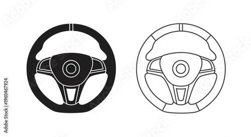 Two steering wheels displayed a filled black version and a white outline