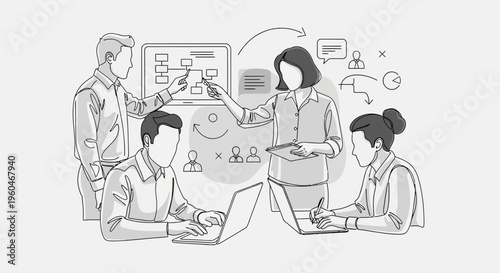 Teamwork and Collaboration in Business Meeting: Strategy Planning and Brainstorming