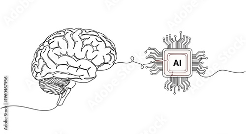 AI Brain Chip Connection: Artificial Intelligence and Human Mind Integration Concept