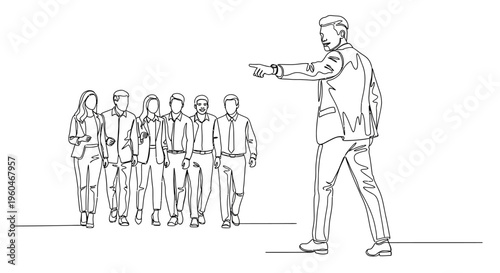 Leader Directing Team, Pointing Forward, Business Strategy, Teamwork, Motivation