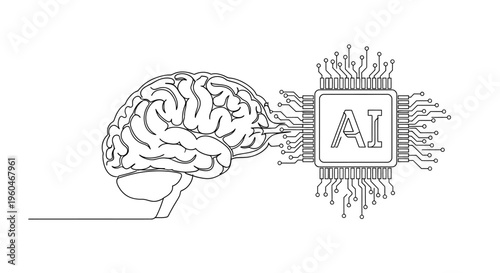 AI Brain Chip Connection: Artificial Intelligence Concept