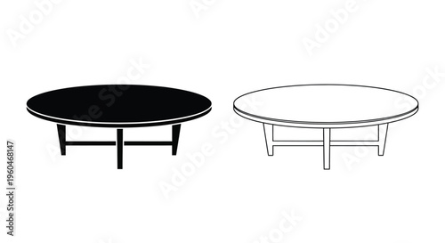 Two round coffee tables one dark and one light shown in simple outlines