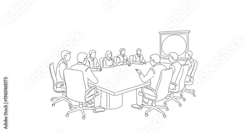 Business meeting around a conference table with people discussing ideas and strategy