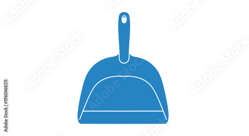 A simple blue illustration of a dustpan with a handle