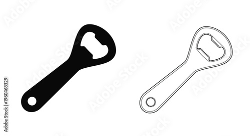 Two bottle openers one black one white shown in simple line art
