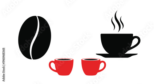Coffee beans and cups a simple black and red illustration
