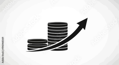 Financial Growth Icon: Stack of Coins and Upward Arrow